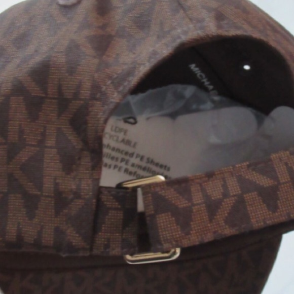 Michael Kors MK Logo Baseball Cap, Gold Hardware Velcro Strap Brown One size NWT - Picture 5 of 6